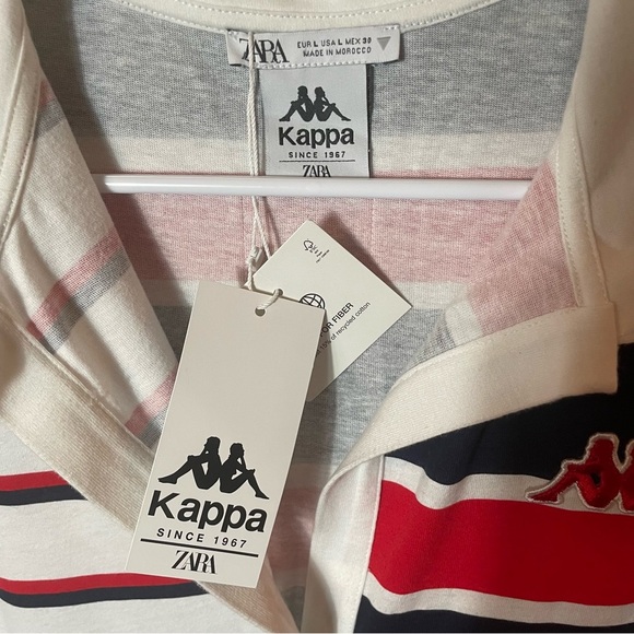 Kappa x Zara Striped Midi Dress Red White Navy Preppy Collared size L NWT Cotton - Picture 7 of 8